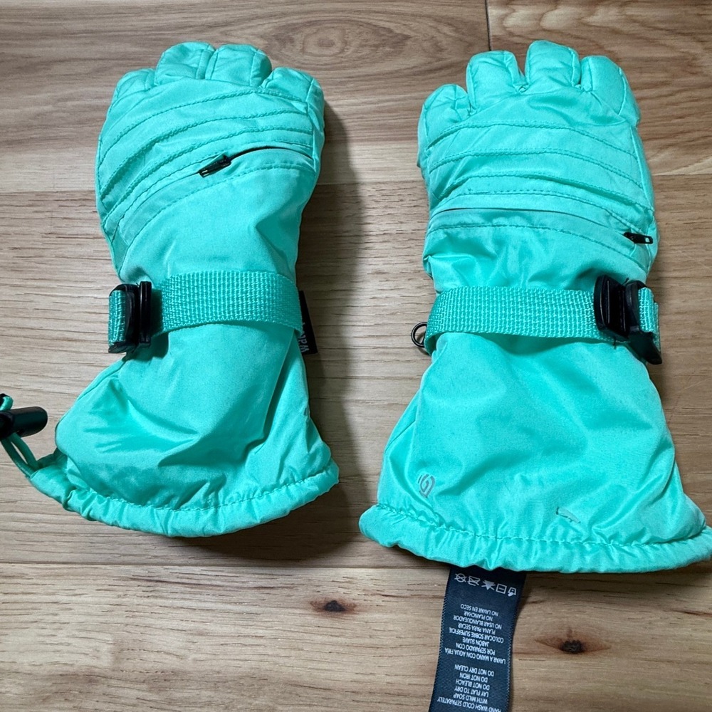 Champion C9 Ski Gloves Big Kids L 8/16 Mint Green Waterproof Zipper Pocket